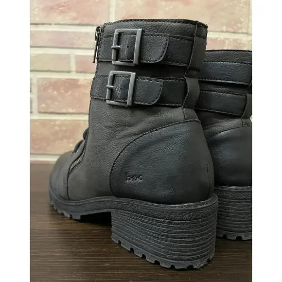 Born Boc Womens Godfrey Combat Boots Olive Black Straps Ankle Block Zip 9.5 - Picture 5 of 9